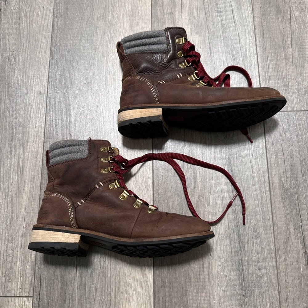 Kodiak Lace-Up Brown Boots with Red Accents